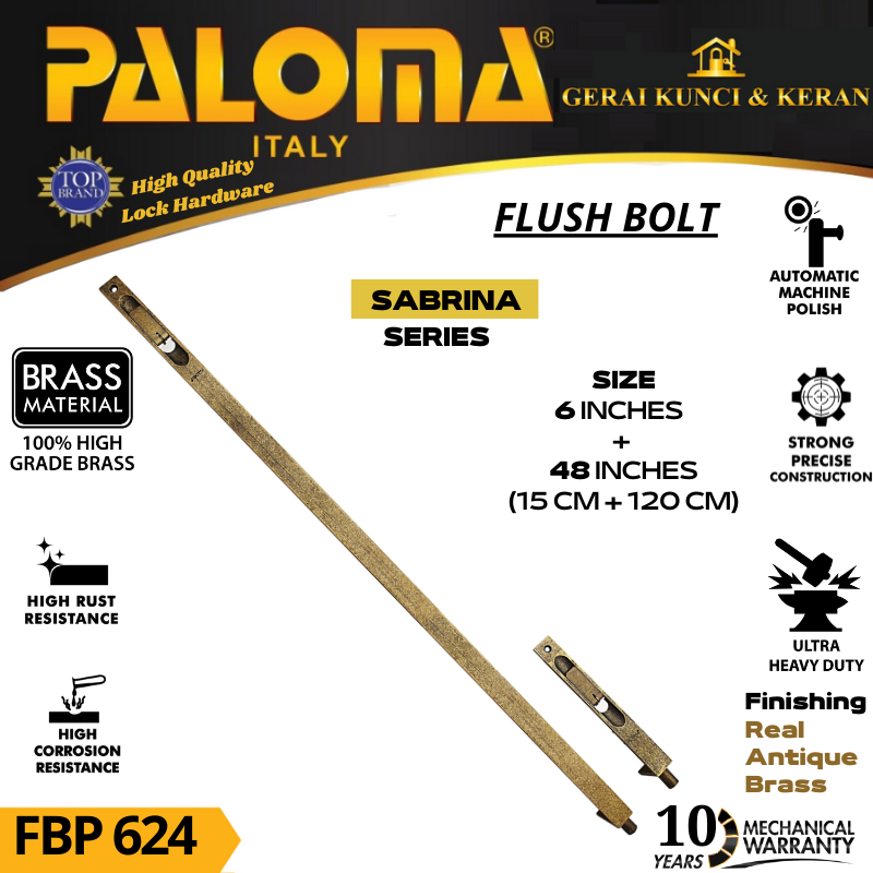 PALOMA FBP 624 GRENDEL TANAM FLUSH BOLT 6+48 INCH RAB ANTIQUE SLOT ( 15+120 CM)