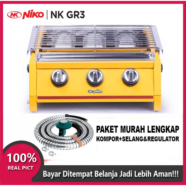 Niko NKGR3 Kompor Panggang Sosis Sate BBQ Grill 3 Tungku / komopr / kompor 3 tungku