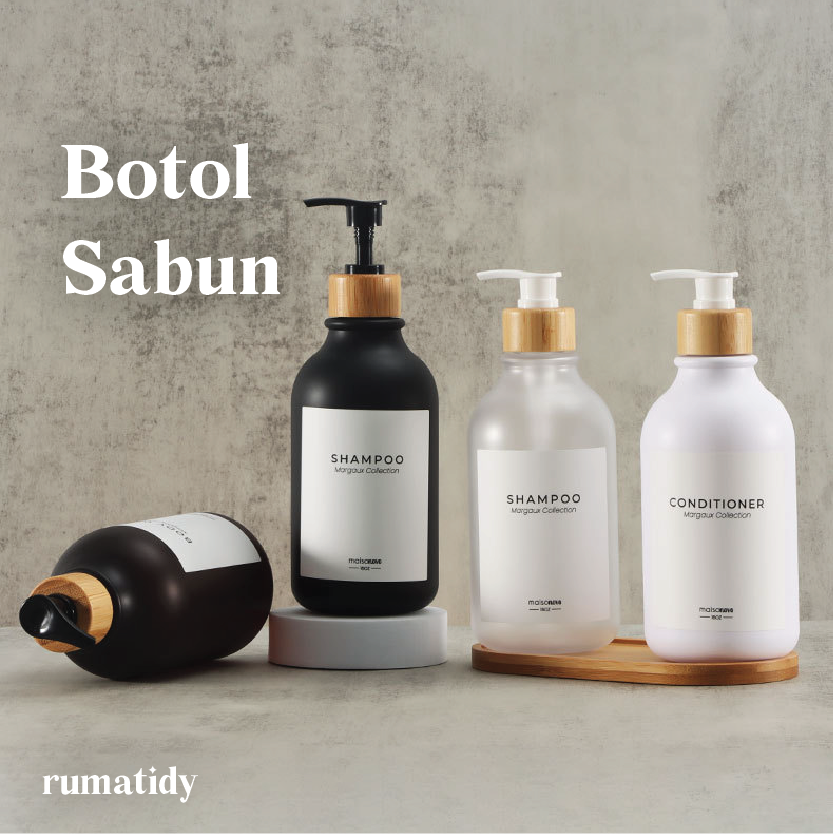 【RUMATIDY】Botol Sabun Cair Pump Tempat Sabun Estetik Hitam Putih Transparan 300mL 500mL