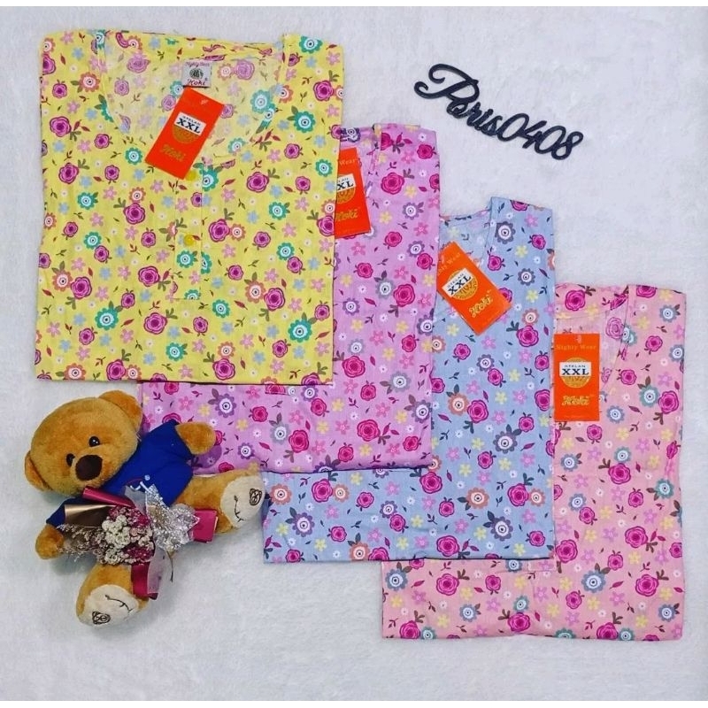 Baju Tidur HOKI XXL Jumbo katun wanita Celana 3/4 (Fitri flower)