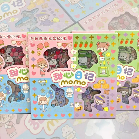 

Sticker MOMO Rainbow Mix Warna Original / Stiker MOMO Kartun Waterproof Original Isi 100pcs