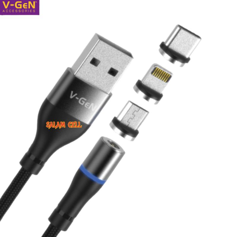 Kabel Data V-Gen CMTL1-02 3 In 1 Magnetic USB CableLED Blue LightLength 1000mm2A Original