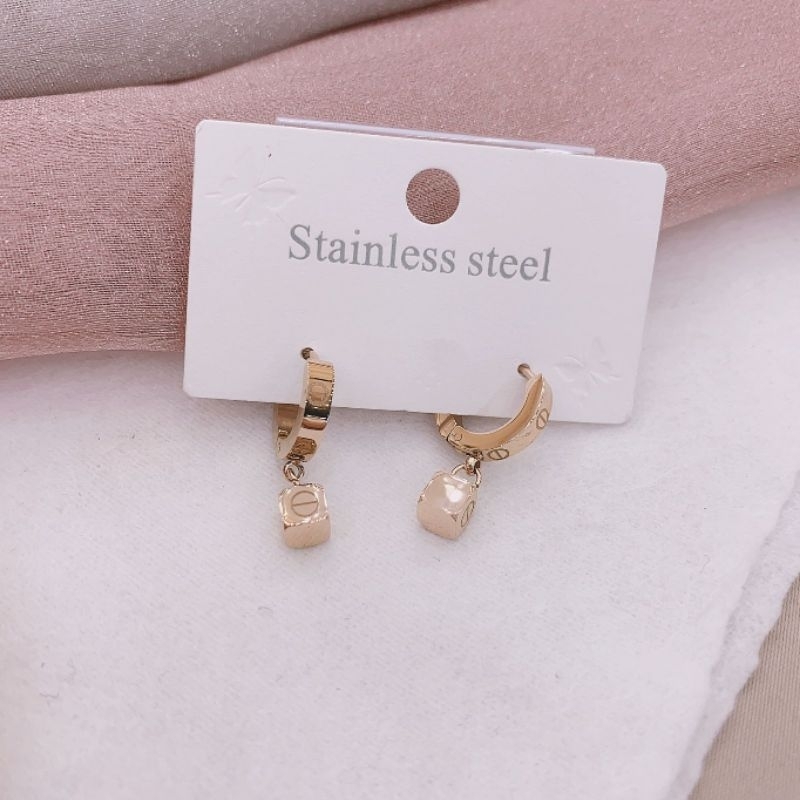 Anting Titanium Premium asli Rosegold silver earring Stainless Steel anti karat anti alergi Ta-929