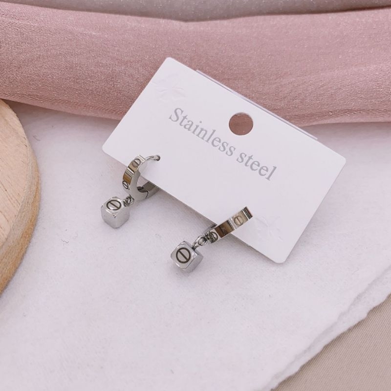 Anting Titanium Premium asli Rosegold silver earring Stainless Steel anti karat anti alergi Ta-929