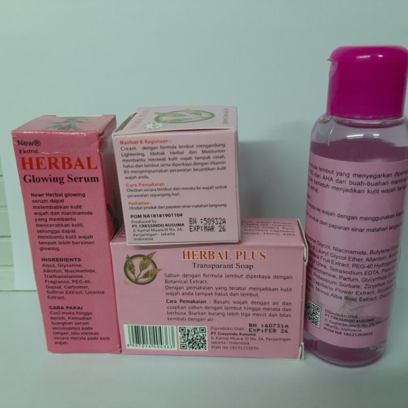 PAKET LENGKAP CREAM HERBAL PLUS GLOWING BPOM 4in1