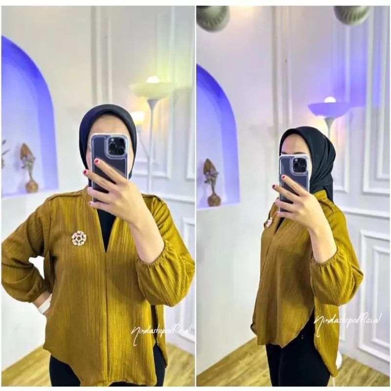 Livia Blouse/Blouse Wanita polos/Blouse Lady Crush/Outer premium Wanita/Kemeja Wanita lengan Balon