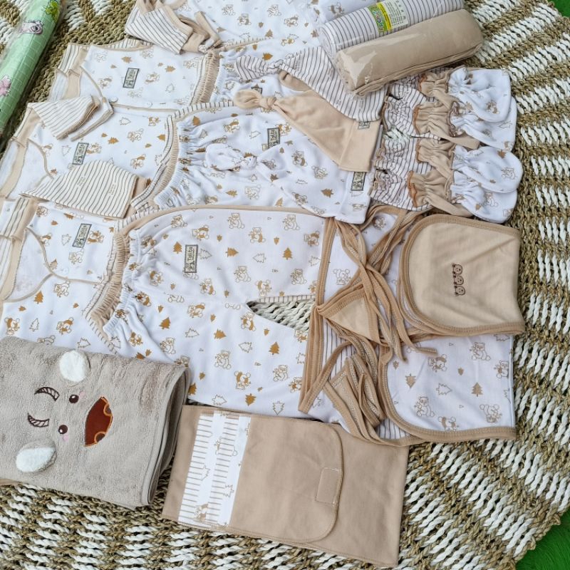 53 PCS Perlengkapan Baju Bayi Baru Lahir/Paket Komplit Terlengkap/Paket Brojol Baby Seri Coklat talitababywear