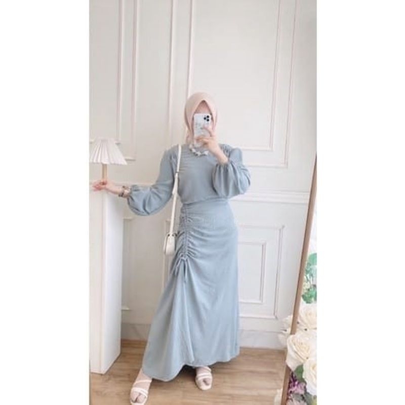 GHEA DRESS GAMIS CRINCLE SERUT KONDANGAN TERBARU HOMEDRESS GAMIS PUTIH POLOS KEKINIAN