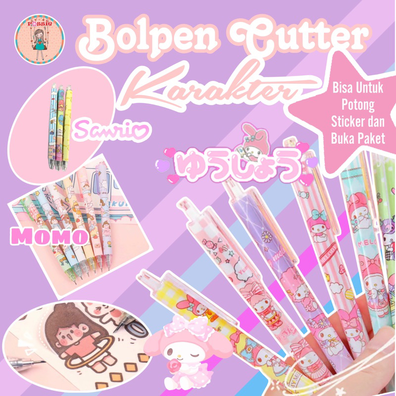 Bolpen Cutter Sanrio/Cutter Pen Momo/Bolpen Cutter Melody/Cutter Model Pena Motif Kartun Pusat Scrap