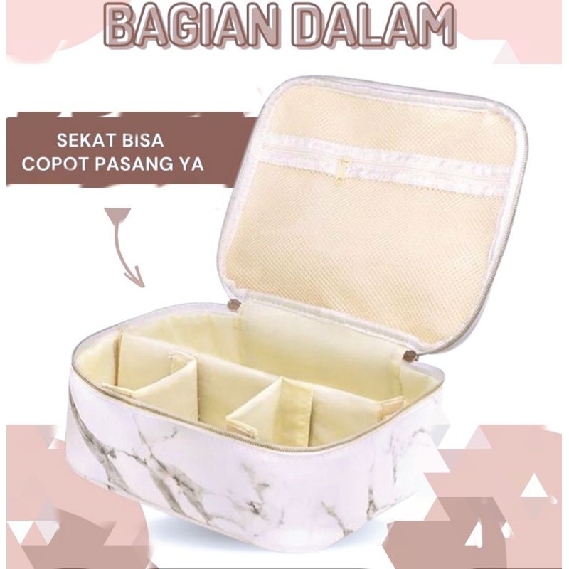 Tas Koper utk Perlengkapan Makeup Motif Batu Marmer marbel Tas Make Up Kosmetik