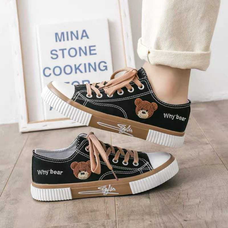 Sepatu Sneakers Kanvas Wanita Semi Boots Korean Syle Best Quality why Bear BR-02-Low Shoes Coklat