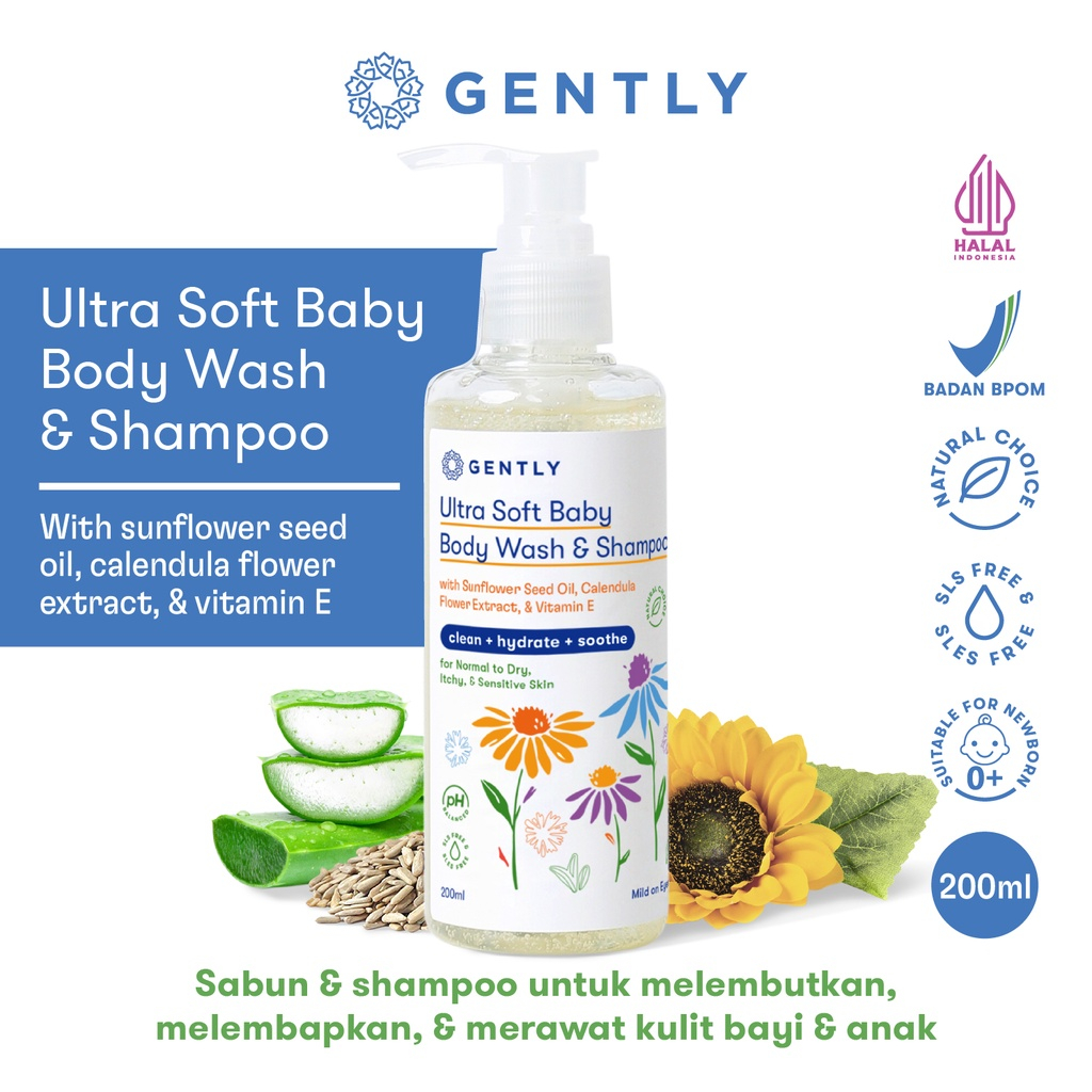 Gently Ultra Soft Body Wash &amp; Shampoo | Sabun Pembersih Badan dan Rambut Bayi &amp; Anak