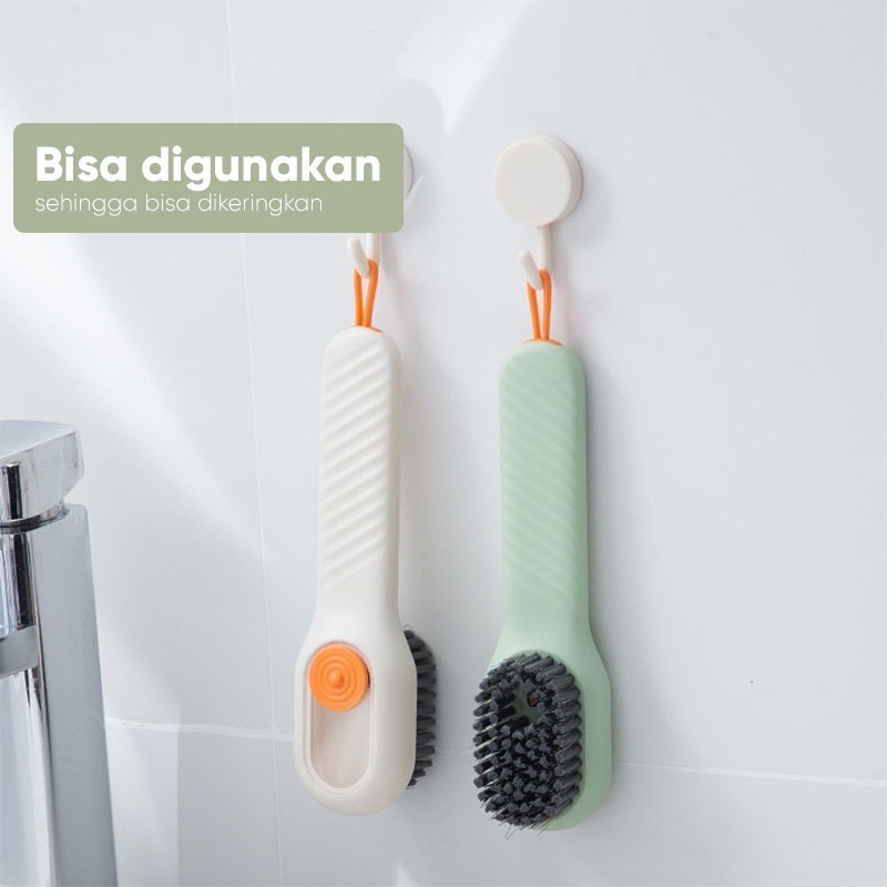 Sikat Sepatu Dispenser Tempat Sabun Tombol Pencet Brush Pembersih Serbaguna Sikat Cuci Baju Pakaian Sandal Sendal Lap