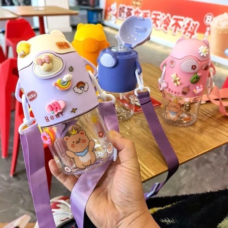 botol minum anak lucu botol pastel 600ml gratis stiker 2d dan 3d