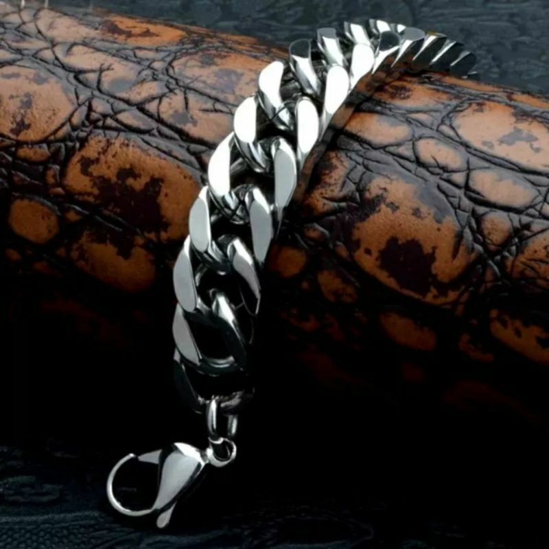 Gelang Titanium Rantai Silver Pria