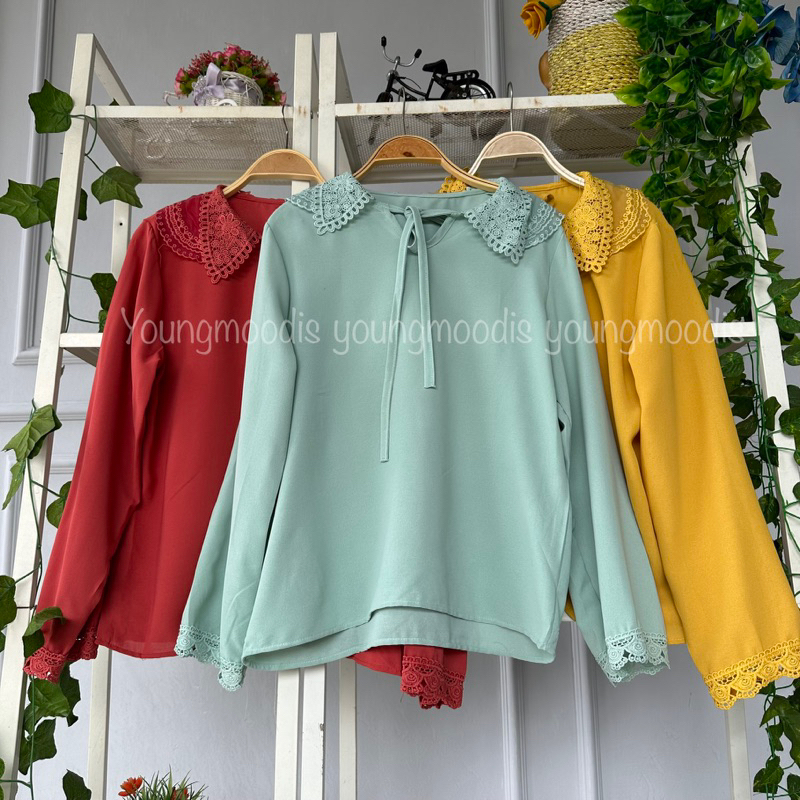 youngmoodis Ayesha blouse katun silk kombinasi brokat import