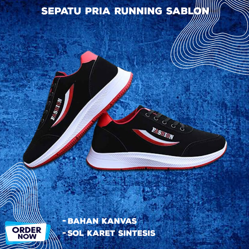 Sepatu Pria Sneakers Sekolah Original 100 Running Casual Cowok Tali Olahraga Sport Hitam Lari Keren 