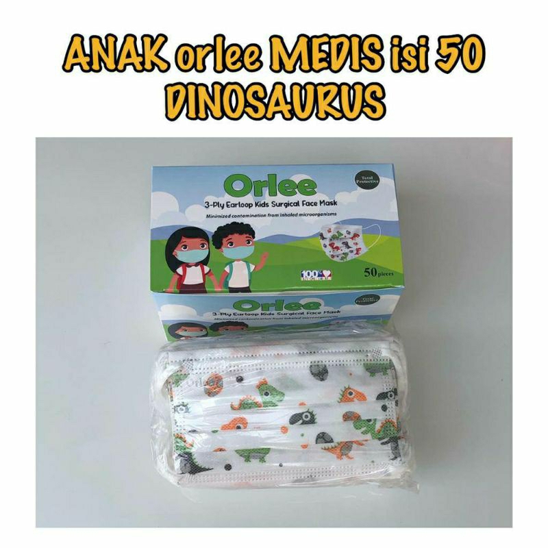 Masker Orlee Anak Dinosaurus Medis 3 ply