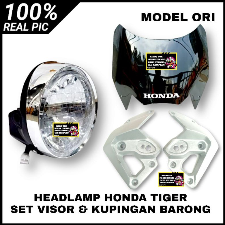 Reflektor Lampu Depan Headlamp Honda Tiger Tirev Tiger Revo Set Visor 2mm 3mm + Kupingan Barong Silv