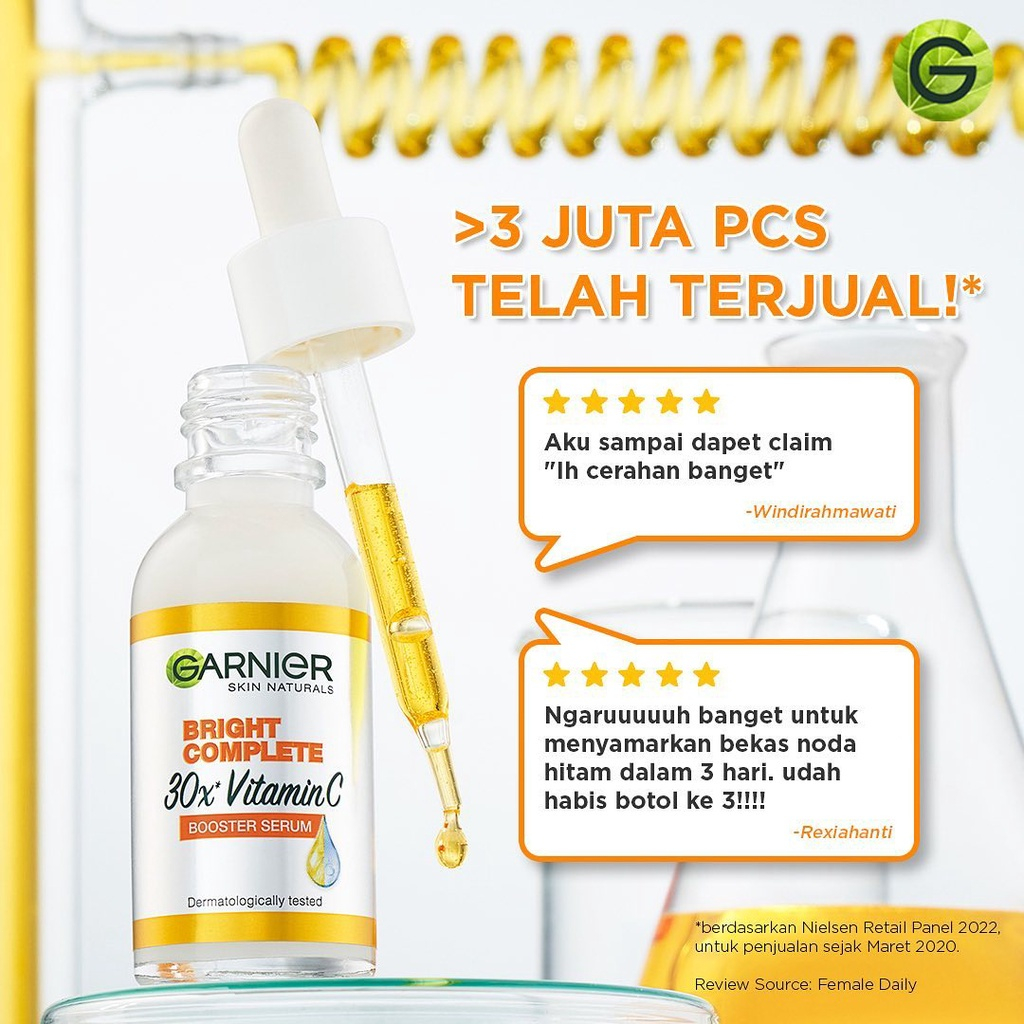 Garnier Bright Complete Vitamin C 30x Booster Serum Skin Care - 30ml Cepat Cerahkan Noda Hitam &amp; Samarkan Bekas Jerawat