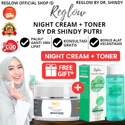 Bundling Reglow Whitening Set Night Cream + Toner Skincare Dokter Shindy Original