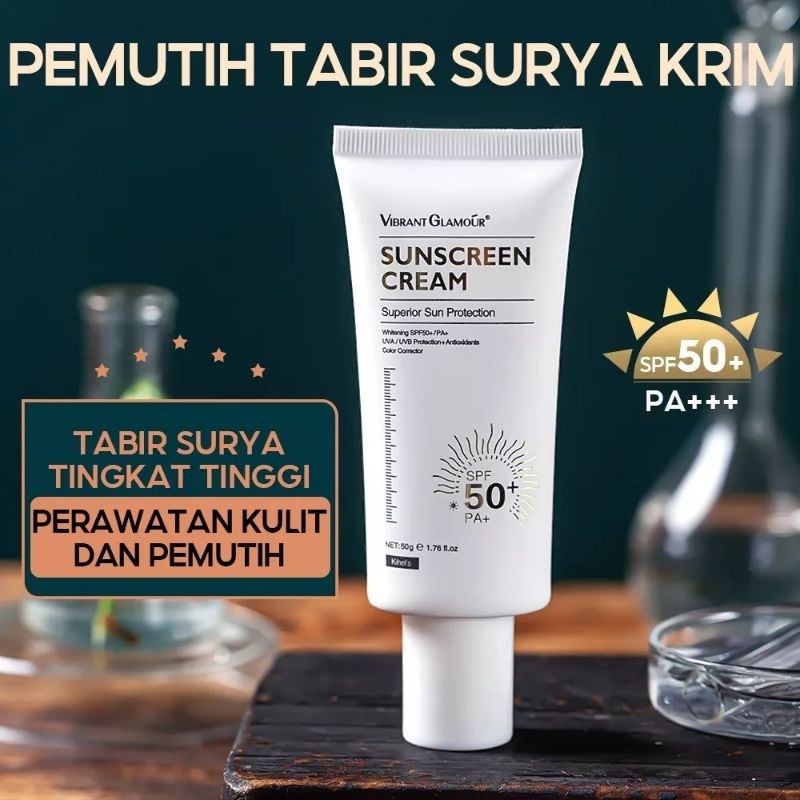 VIBRANT GLAMOUR suncreen Krim Tabir Surya Pemutih 50g Efek Pemutih Ganda Perlindungan Matahari Tabir Surya untuk Wajah