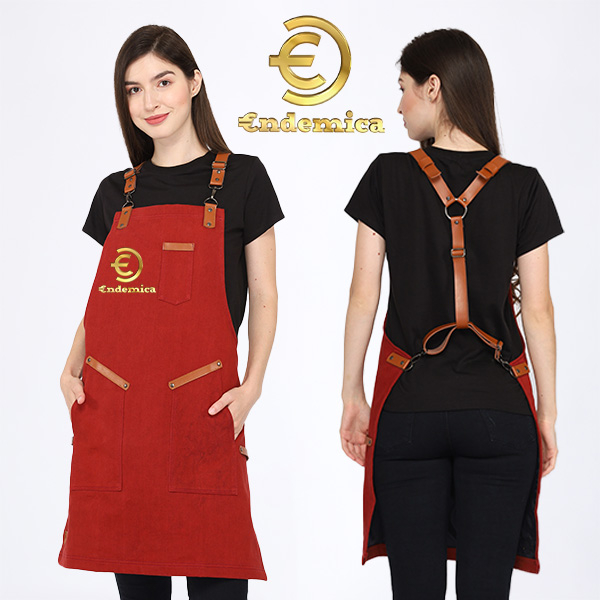 Apron barista Celemek cafe Apron barbershop  black denim &amp; synthetic leather crossback strep for barista/barbershop