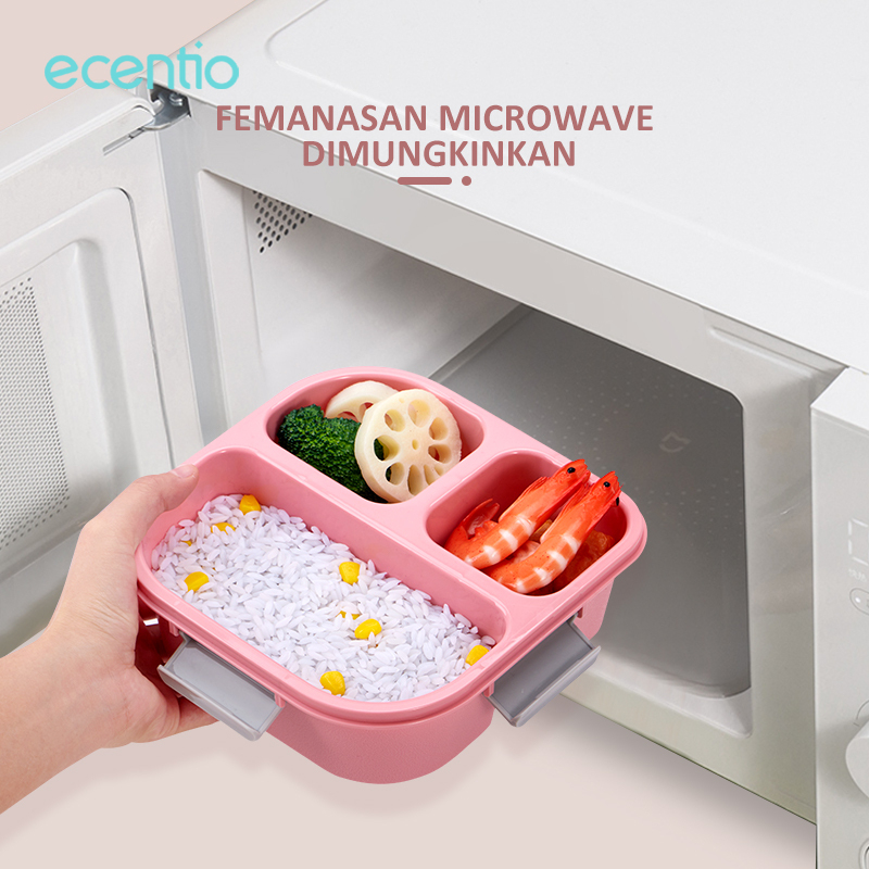 ecentio Kotak Makan 3 Grid lunch box/disegel Kotak/Anti bocor 850ml/1100ml tempat makan dan sendok/ Free BPA