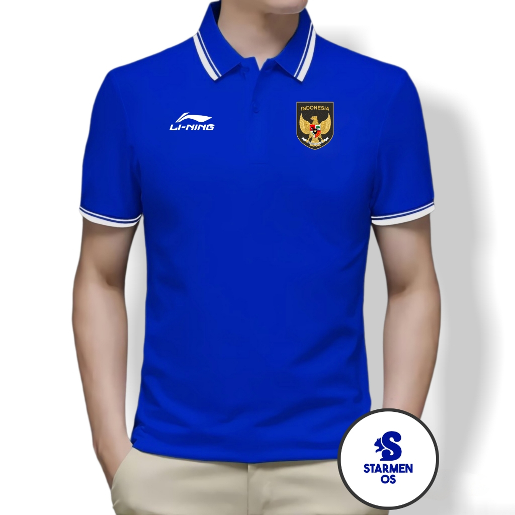 Kaos Polo Shirt Pria Kerah List Putih Logo GARUDA INDONESIA AND Ll NING SEA GAMES 2023