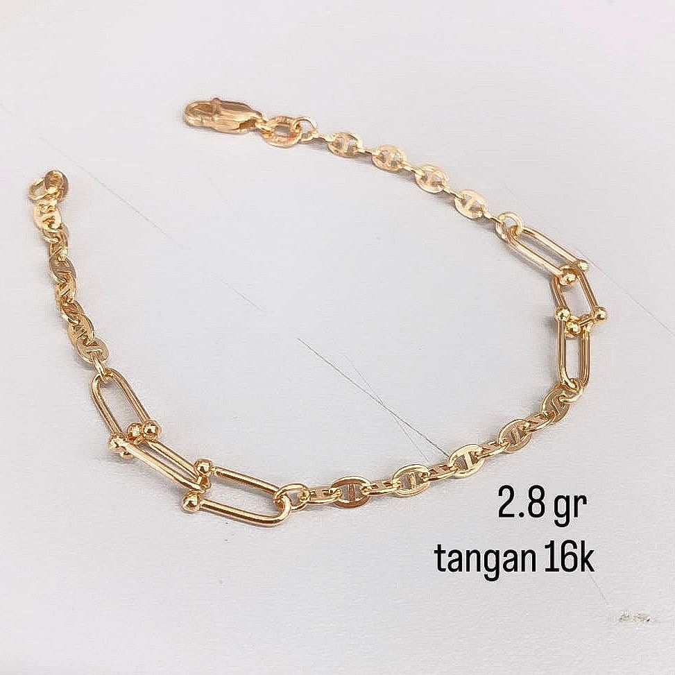 Gelang rantai anak dan dewasa emas asli kadar 700 70 16k branded nori tangan paperclip horseshoe mix polo holo ringan 1 2 gram gr