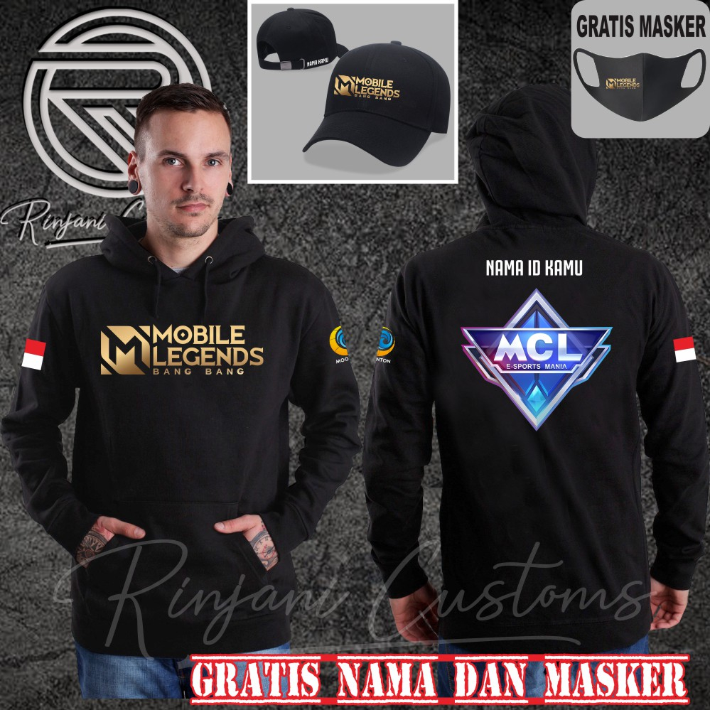 JAKET HOODIE 2 DESAIN MOBILE LEGEND MPL.JAKET MOBILE LEGEND MPL BISA TAMABAH NAMA DAN FREE MASKER