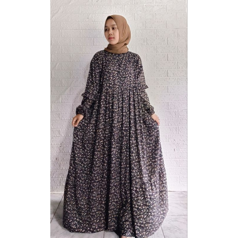 Gamis Babydoll Rayon viscose motip_ Adem lmbut ORI