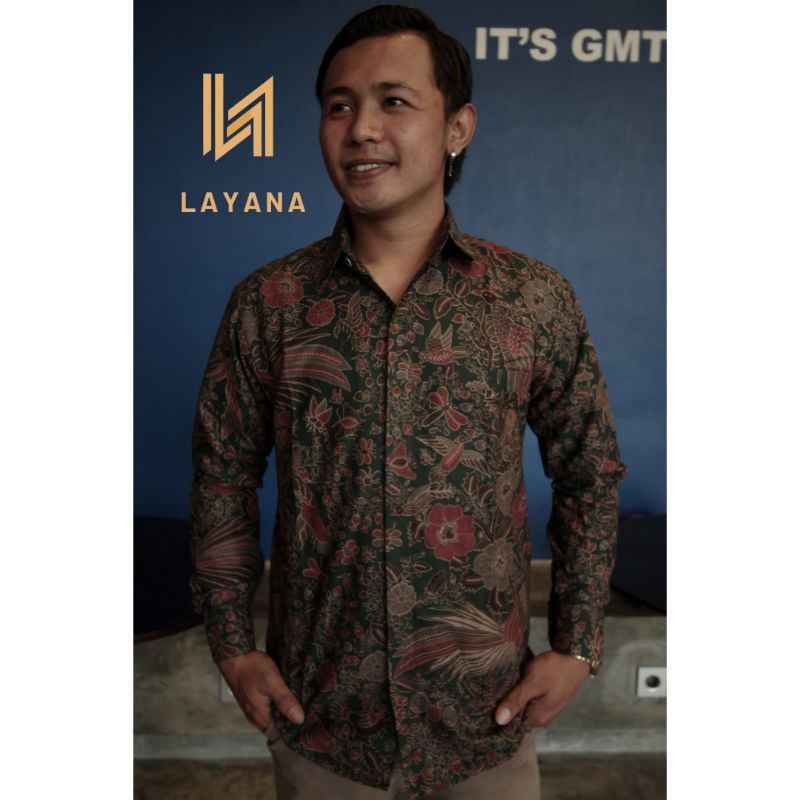 Kemeja Batik Layana Dewa Mahendra Hijau Slimfit Premium Quality Baju Formal Nonformal Pakaian Keluarga Couple Ayah Ibu Anak