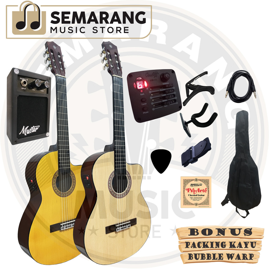 Gitar Klasik Elektrik Cutaway Nylon C315 Tanam Besi Gitar Klasik Elektrik Cutaway Equalizer Tuner Cowboy AW-11