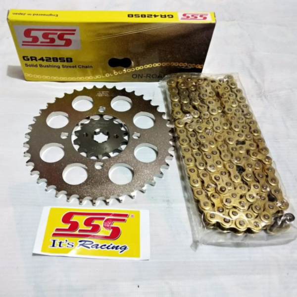 {Sparepart} Gear set SSS 428 Jupiter MX old - Jupiter MX New rantai GOLD Limited