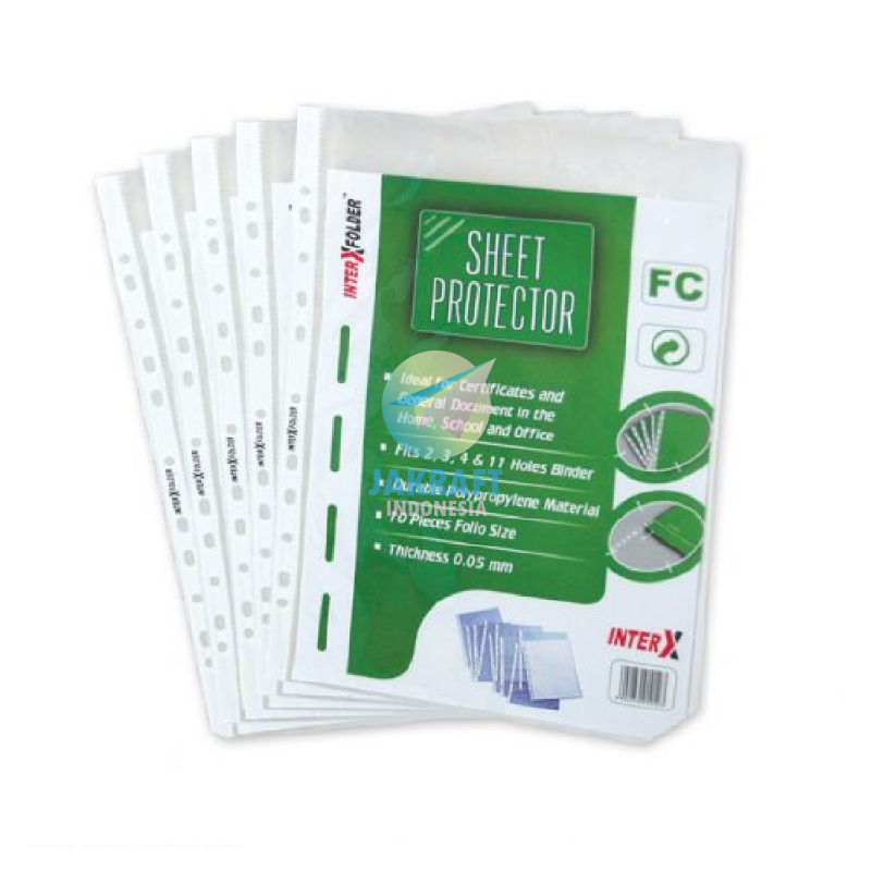 

(10 Pcs) Sheet Protector INTERX F4 FC Folio 0.05 mm PP Pocket Kantong Document Ordner Binder Bantex