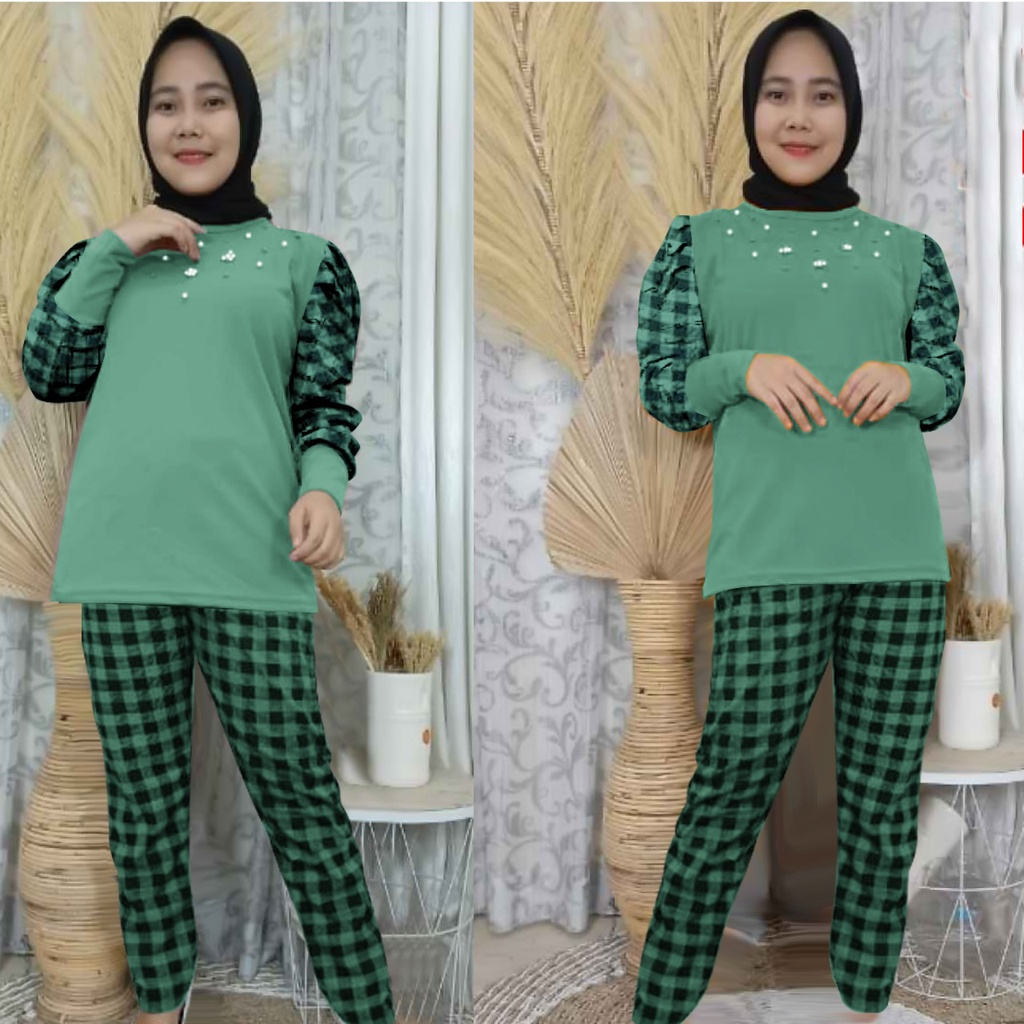 Pakaian Wanita One set Lengan Panjang Trend Kekinian/Set Soraya Mutiara AllSize/Bahan Voxy