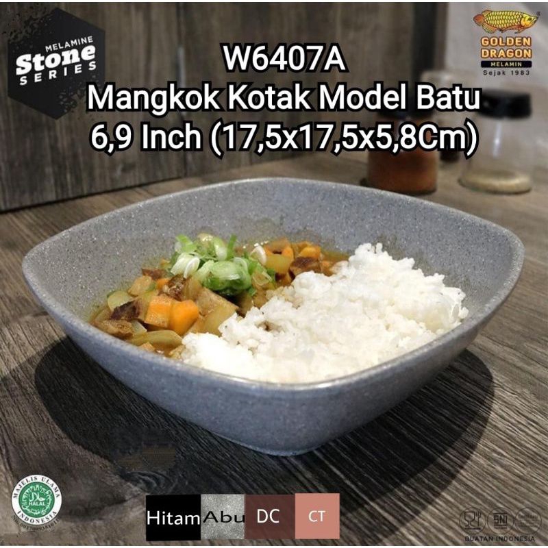 Mangkok Kotak Model Batu 6,9 & 8 Inch - Golden Dragon Melamin (W6407A)(W6408A)