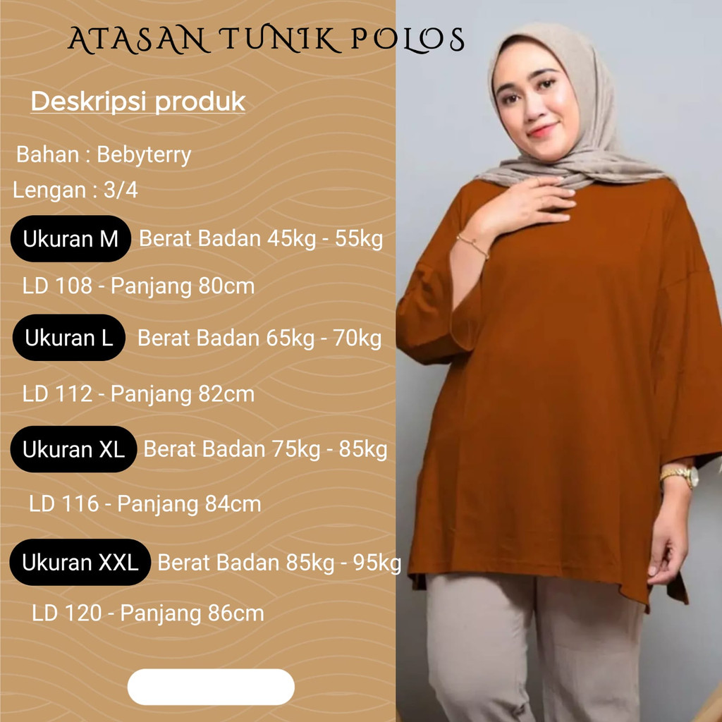 Charyatink - Atasan Tunik Polos Wanita Bahan Babyterry Premium M/L/XL/XXL Isi 5 Pcs