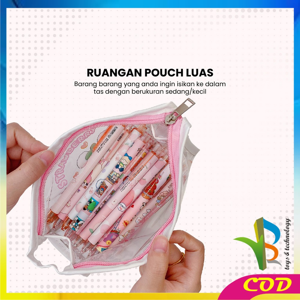 RB-A60 Tempat Pensil Transparan Motif Kartun Tas Pouch Kosmetik / Tas Kosmetik Travel Multifungsi Ala Korea Pouch Serbaguna