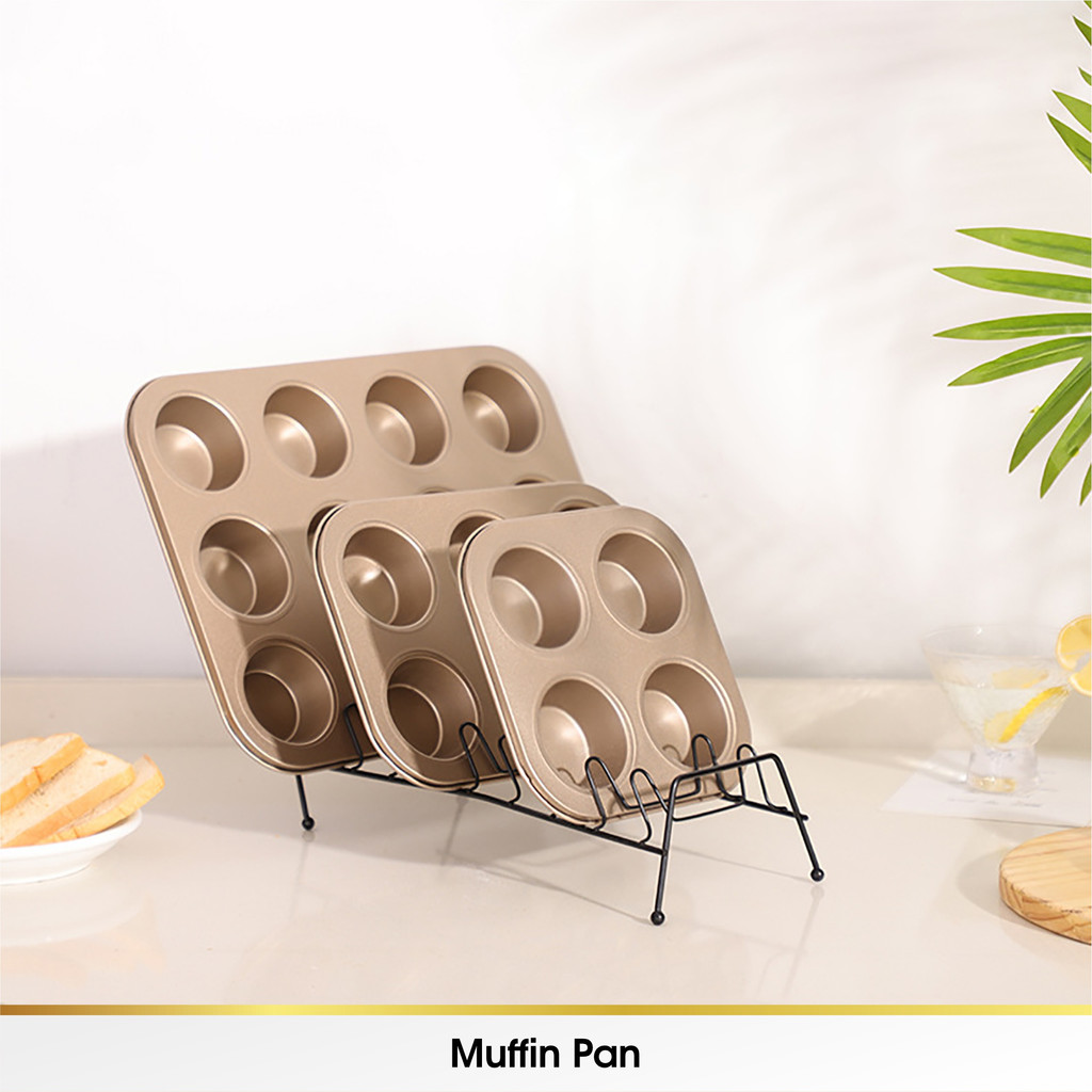 Cetakan Loyang Kue Cupcake Muffin Cup Cake Press Tanpa Sambungan Premium Anti Lengket Non Stick Carbon Steel 6/12 Lubang