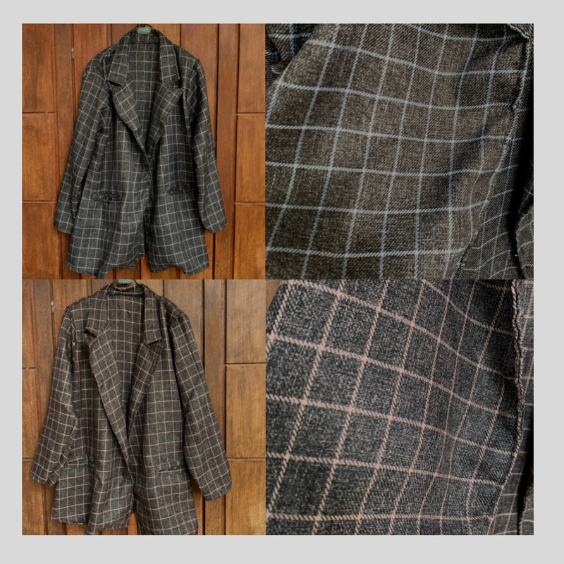 Blazer Wanita Korea Style Trendy Casual Terbaru Houndstooth Berkantong Bahan Tebal Premium Outer Kerja Simpel Murah