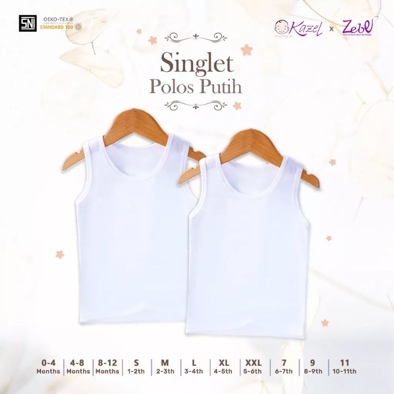 Kazel Singlet Putih Polos/Rib/singlet anak