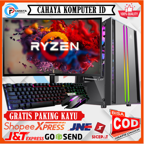 PC Rakitan Fulset Amd Ryzen 3 3200G Ram 8Gb SSD 128GB Monitor Samsung LED 24 Inch Gaming Editing Okey