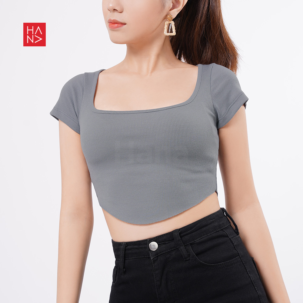 Hana Fashion - Audrey Ribbed Crop Top Wanita - CT192