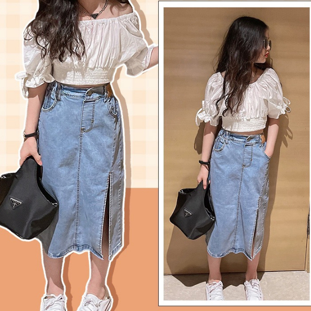 Setelan Anak Perempuan Crop Top + Rok Jeans Sabrina