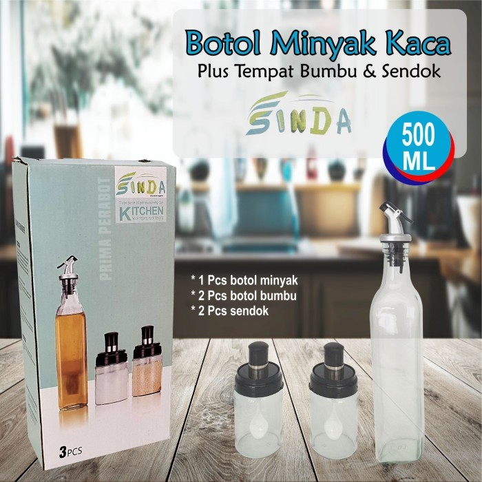 BOTOL MINYAK KACA BUMBU SET 3 PCS FREE SENDOK SINDA VD