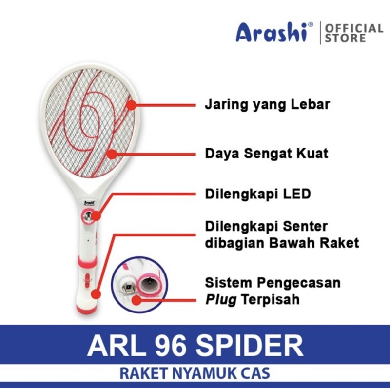 ARASHI RAKET NYAMUK ARL- 96 SPIDER / RAKET NYAMUK LISTRIK / RECHARGEABLE