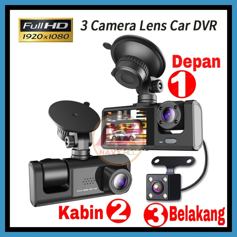 NA-KAMERA MOBIL 3 KAMERA FULL HD LAYAR 2IN DVR MOBIL DASHCAM S11