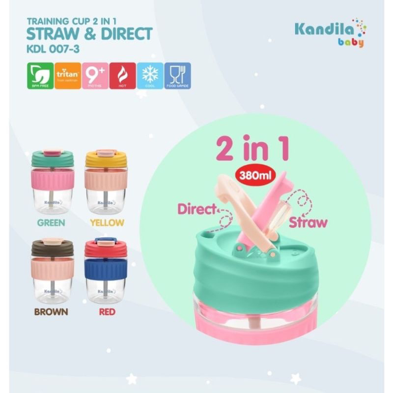 Kandila Tritan Training Cup 2in1 Straw &amp; Direct 380 ml KDL007-3 Tumblr Botol Anak